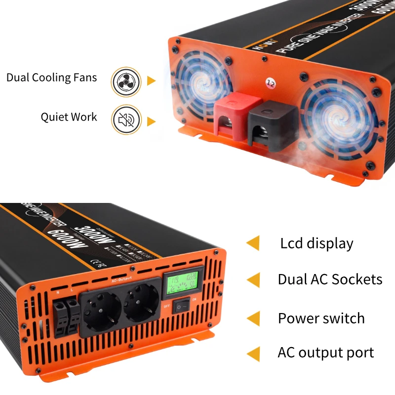 HOULI inverter 12v 220v 3000W-6000W inversor 12v 220v transformador 220v to 12v pure sine wave inverter