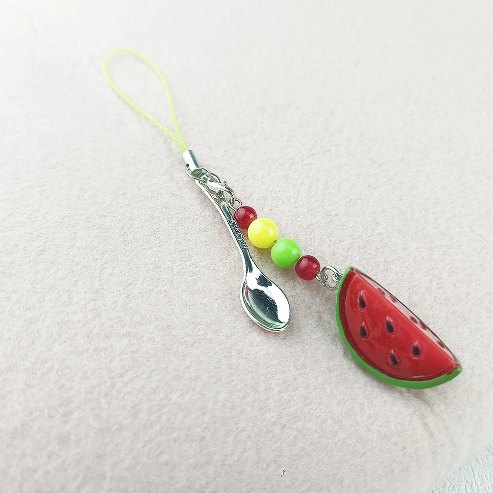 Watermelon Spoon Themed Phone Lanyard, Colorful Phone Chain, Handmade Detachable Phone Strap, Pendant Keychain, Purse a
