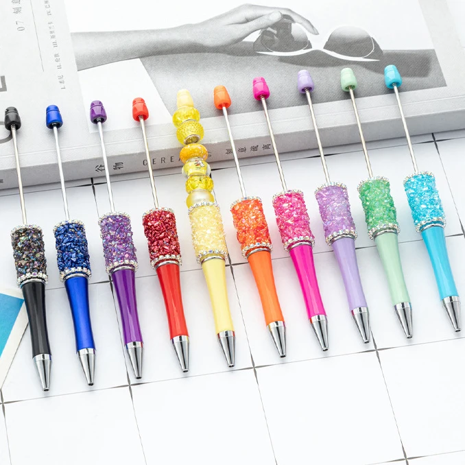 34Pcs Crystal Crushed DiamondsBead Pen Wholesale Creative DIY Handmade Sticker Set Diamond Beaded Ballpoint Pens