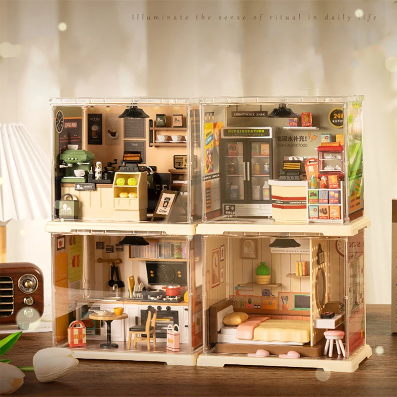 

DIY Plastic Miniature House Kit Convenience Store with Accessories Model Kits Bricks Building 3D Puzzle for Adults Gifts