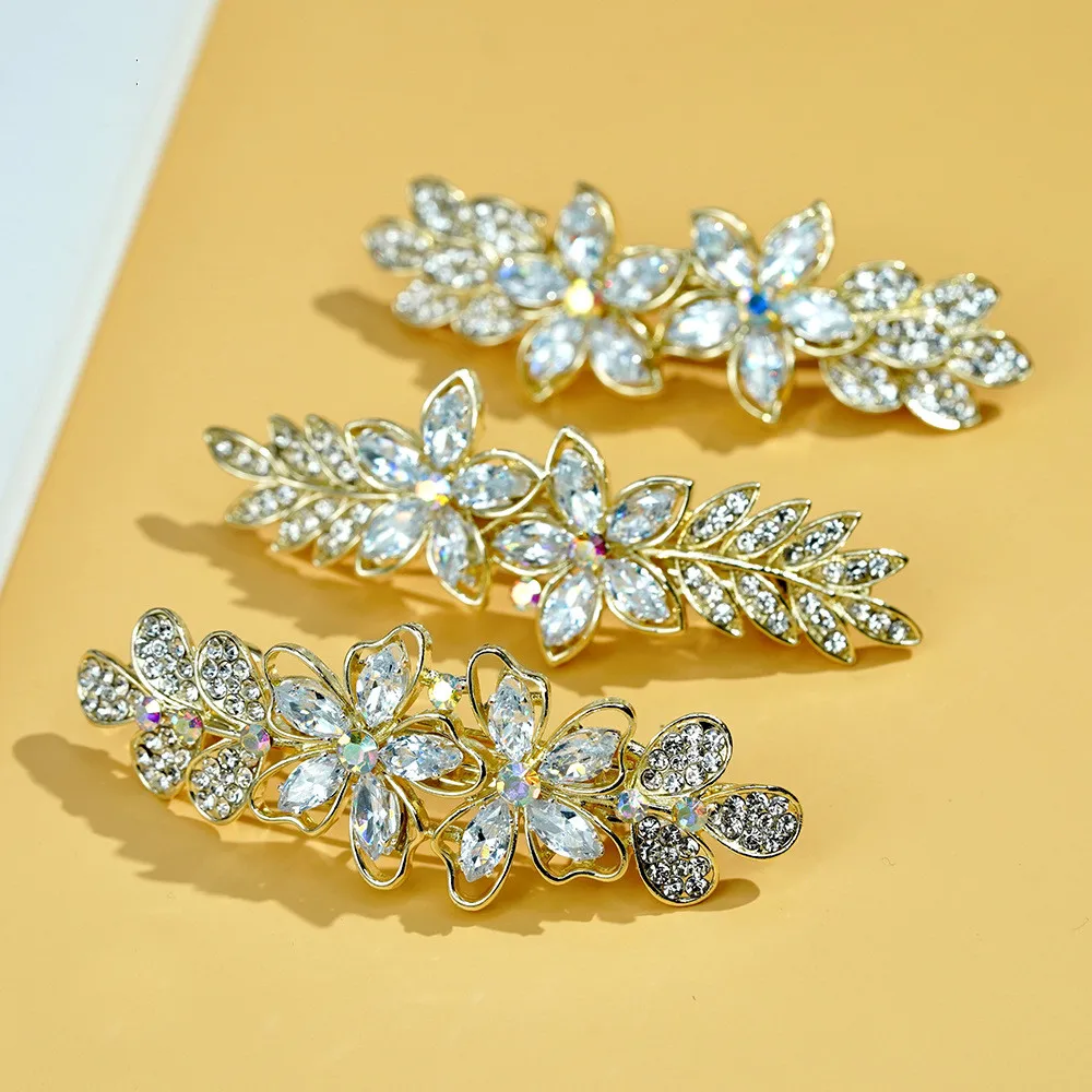 New elegance Women Fashion Hair Clip Creative Leaf Crystal Alloy Rhinestone Barrette Hairpin Korean spring clip Hair Accessories