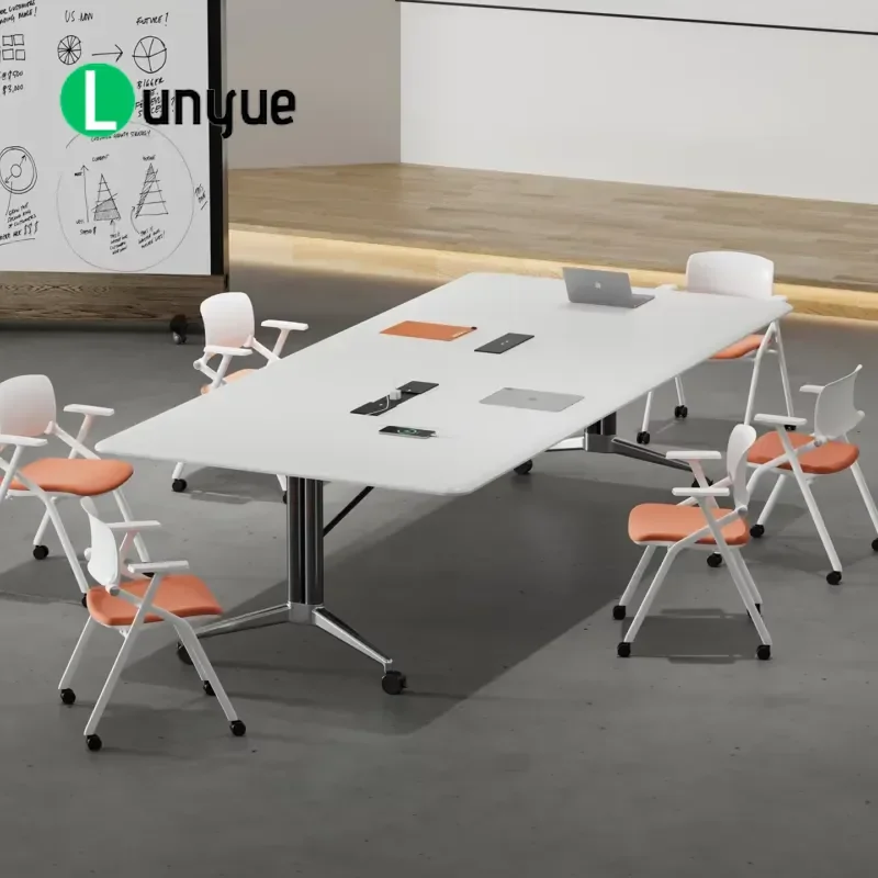 Solid Wood Convertible Conference Table Adjustable Foldable Rectangular Eco-Friendly Meeting Desk for Office School Classroom