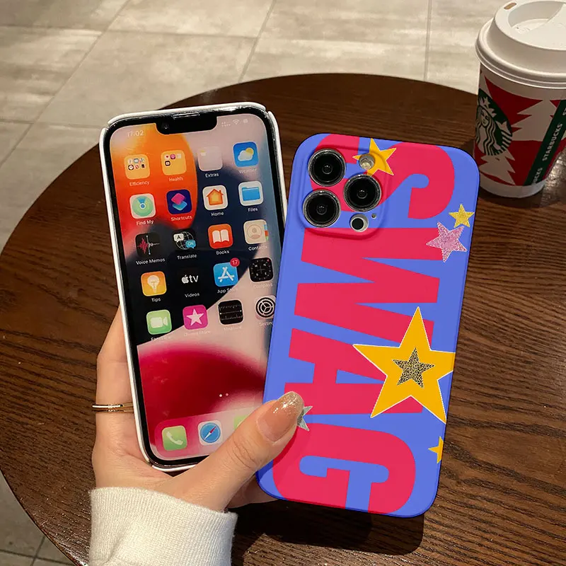 Luxury Y2K Style SWAG Glossy Film Hard Phone Case for Samsung Galaxy A37 A57 A17 A07 A16 A56 A55 A35 A15 A54 A05 A14 4G 5G