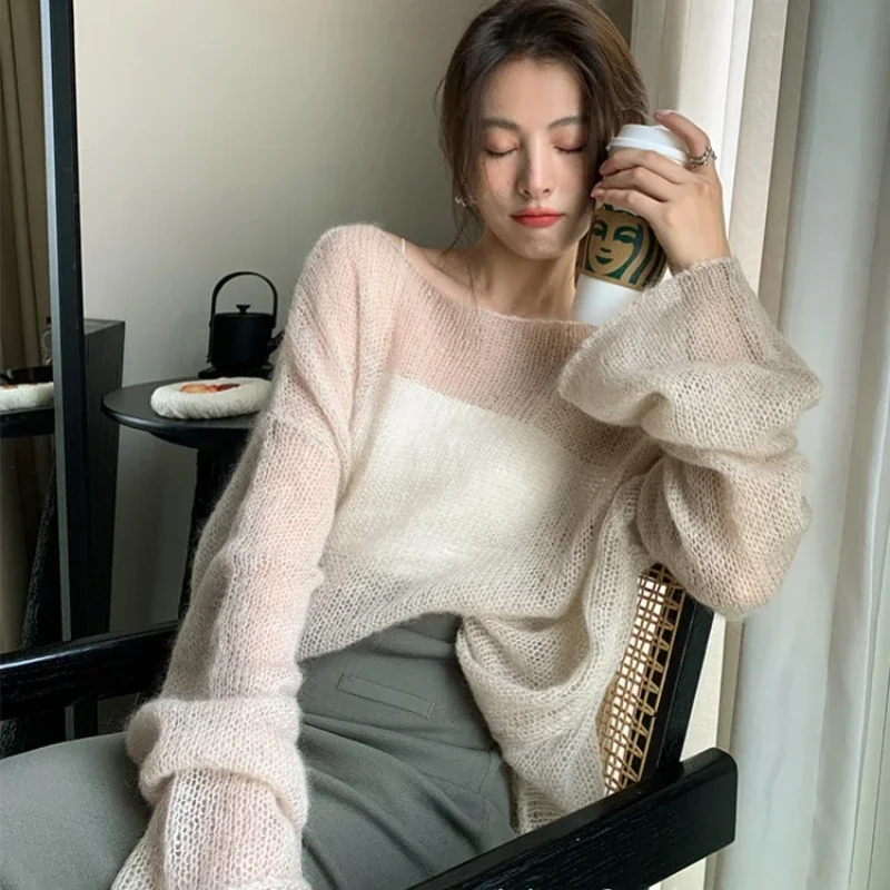 Sexy Full Sleeves Loose Oversized Jumpers Tops Hollow Out Women Fashion Casual Streetwear Chic Femme Sweaters Pullovers