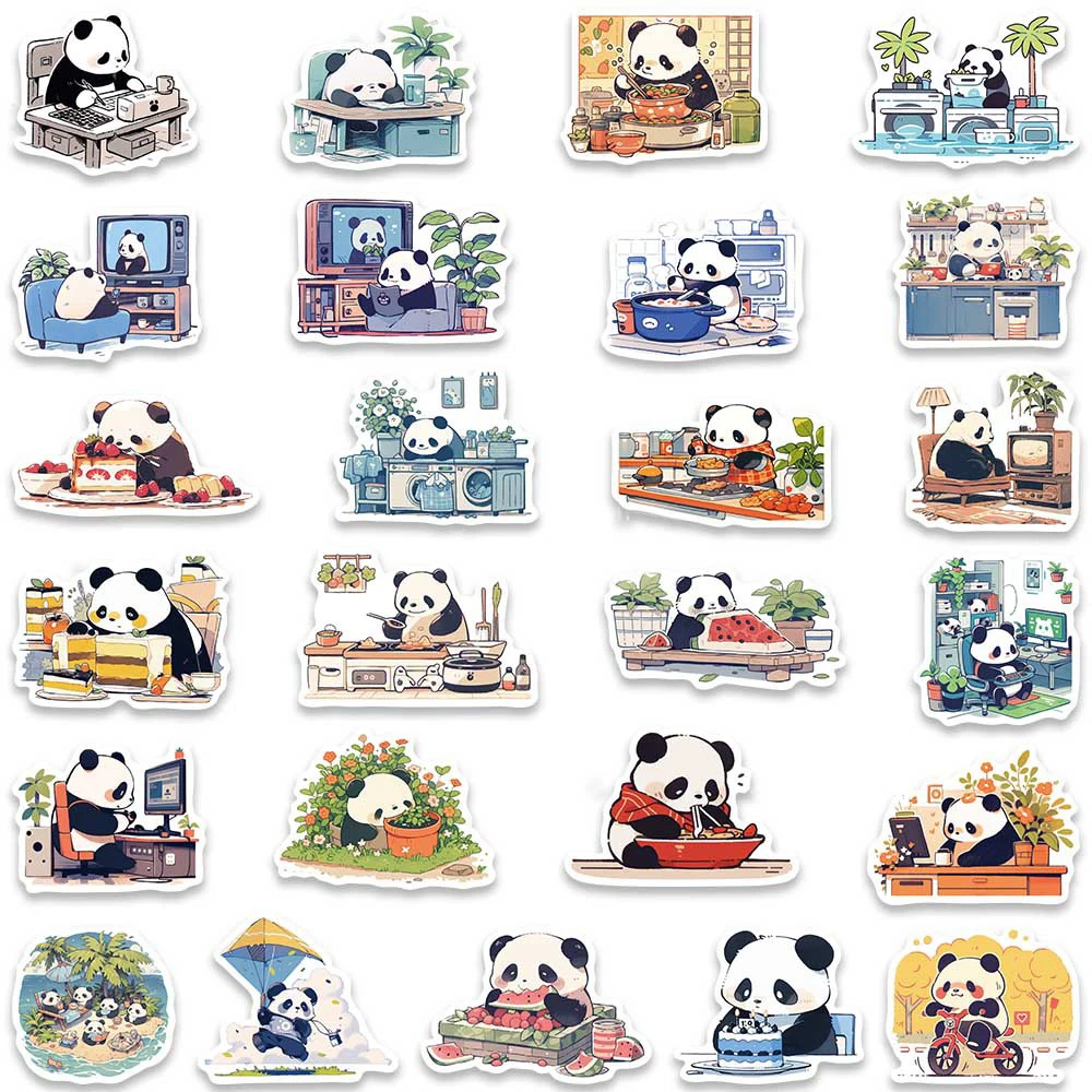 10/30/50pcs Cute Panda Daily Life Cartoon Stickers Aesthetic Waterproof Decorative Stationery Phone Laptop Kawaii Kids Sticker