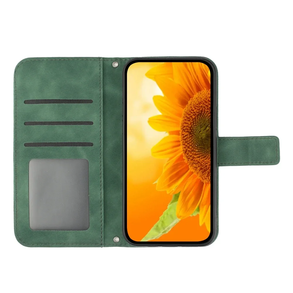 Etui iPhon 14 z klapką Funda iPhone 15 14 13 12 11 Pro Max Apple 15 Plus etui ze skóry słonecznika portfel na telefon tylne etui damskie