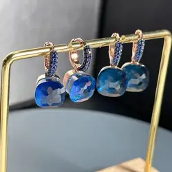 10.6Mm Klassieke Nudo Oorbellen Inlay Blauwe Zirkoon Met Zwart Pistool Vergulde Candy Crystal Oorbellen Mode Sieraden Cadeau Voor Vrouwen