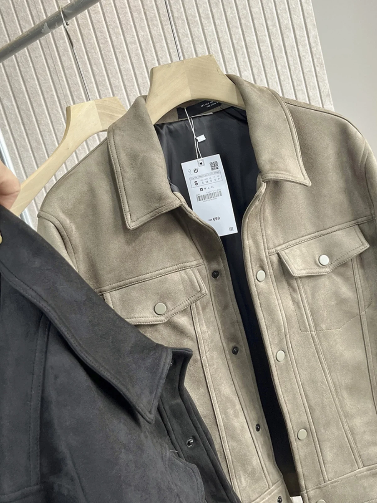 

Suede Fabric Jaet Men's Autumn Sle Retro Windproof Collar Flip Outerwear Faionable Long Sve Youth Urban Faion