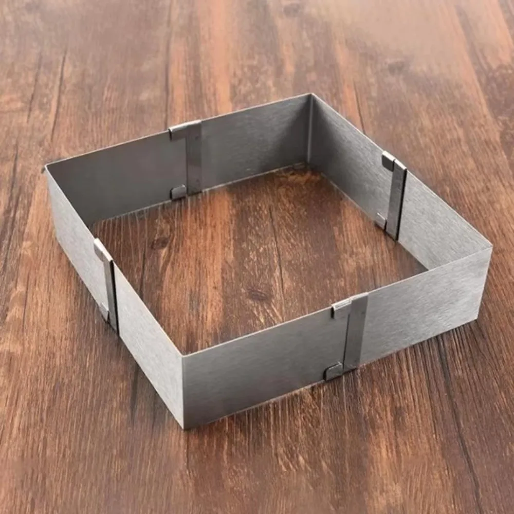 Square Adjustable Cake Mold DIY Rust-proof Stainless Steel Baking Mould Non-stick Reusable Dessert Baking Mould Kitchen