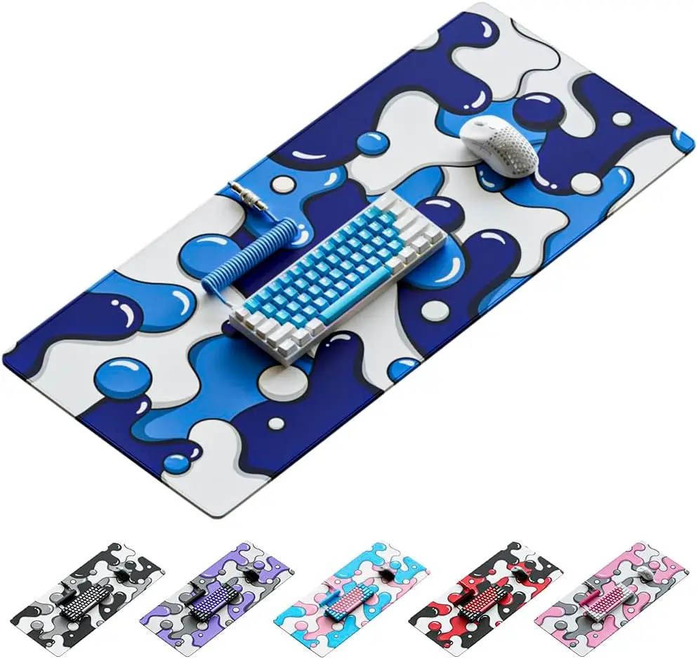 Niedliches Flüssigkeits-Blasen-Gaming-Mauspad, Mehrfarbiger Cartoon-Splash-Druck, Glatte Kante, Rutschfeste Matte für Gamer, Büro, Zuhause, Kabellos