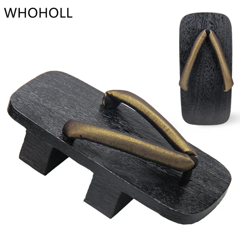 WHOHOLL-Zapatillas de madera para hombre y mujer, sandalias japonesas de Anime, disfraces de Cosplay, chanclas negras Geta, plataforma de dos dientes