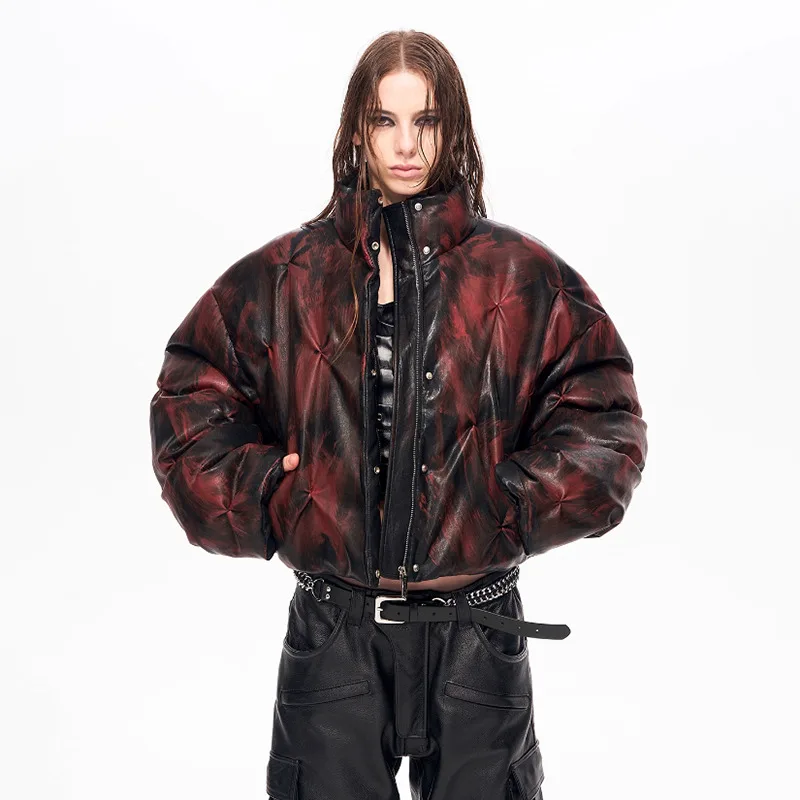 LUZHEN 2025 Winter New Tie-dyed Design Vintage Style Stand Neck Warm Padded Coat Men Fashion Street Handsome Parka Jacket JY5190