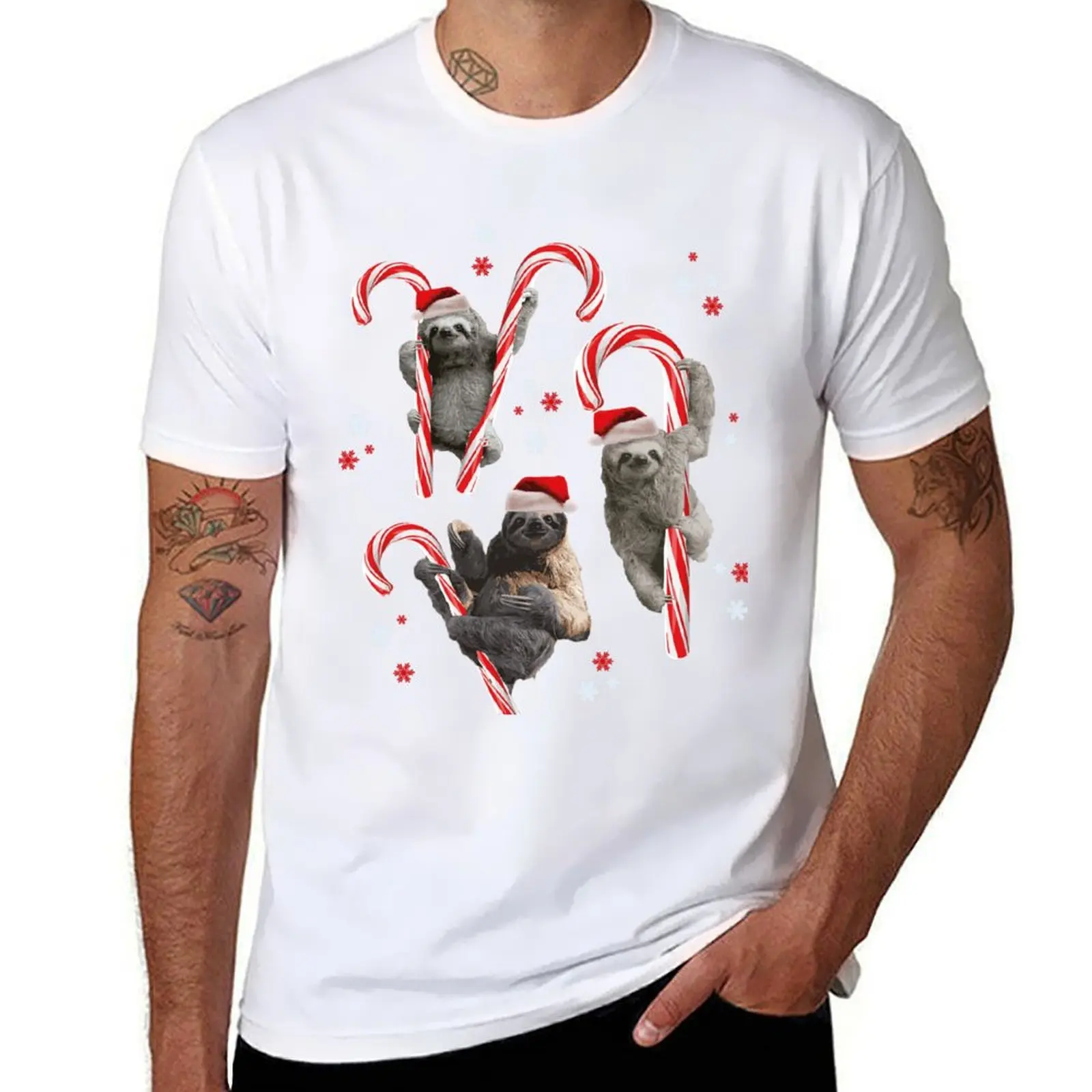 Candy Cane Christmas Sloths T-Shirt cotton t shirt man t shirts for man graphic vintage T-Shirt