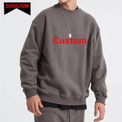 DIY Custom Logo 500GSM Heavy Weight Men's Hoodies New Autumn Winter Thick Cotton Men Top Solid Color Hoodies Sweatshirt Pullover