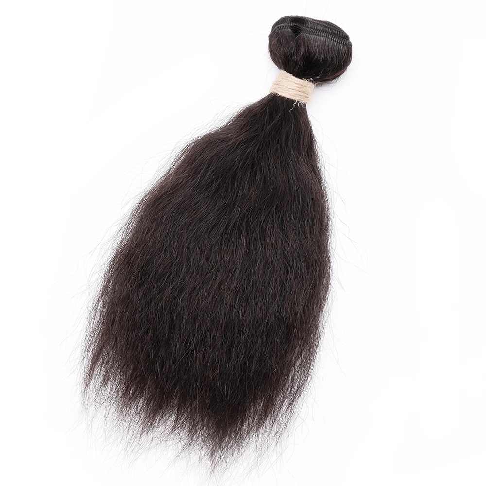 Short Kinky Straight Human Hair Bundles With Centre Closure Brazilian Afor Yaki Straight Bundles with Closure