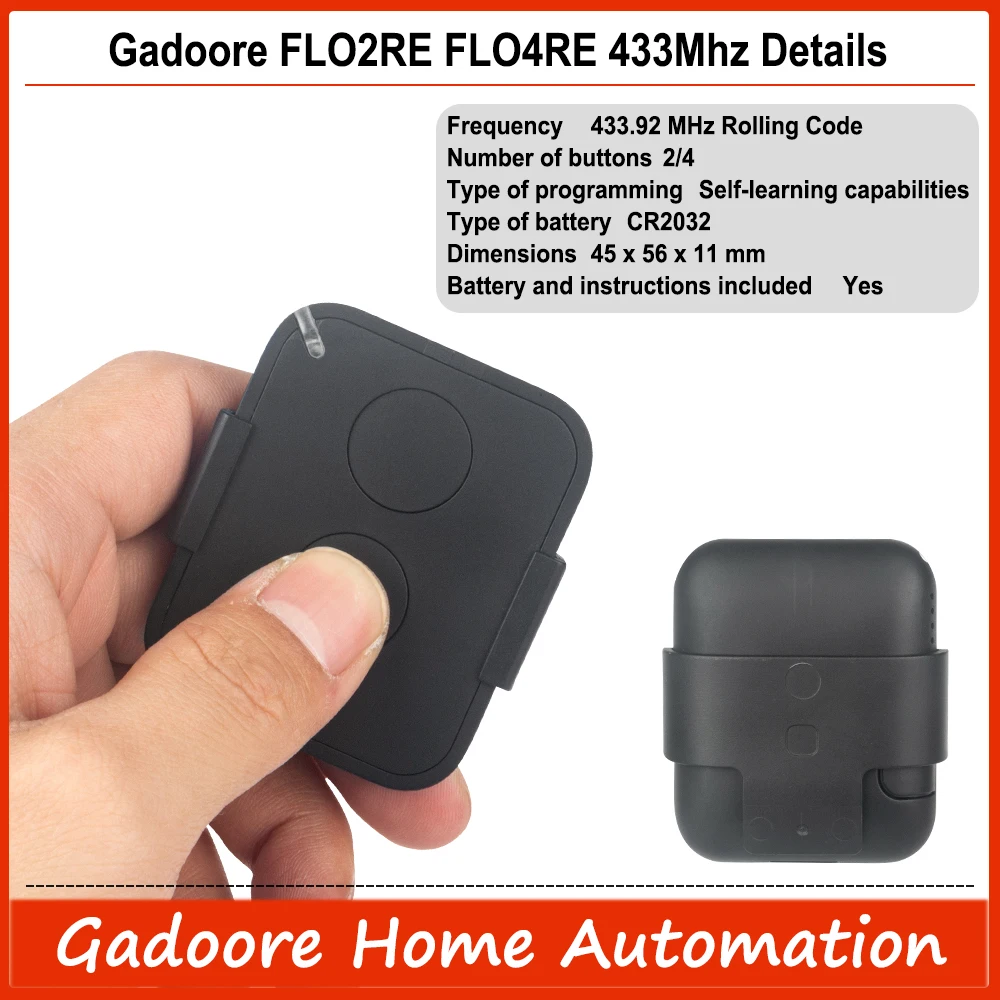 Gadoore 433MHz FLO2RE FL04RE Garage Door Remote Era Flor FLO2RE FL04RE Compatible for 433Mhz FLO2RE /4RE ON2E/ON4E FLO2R-S FLO4R