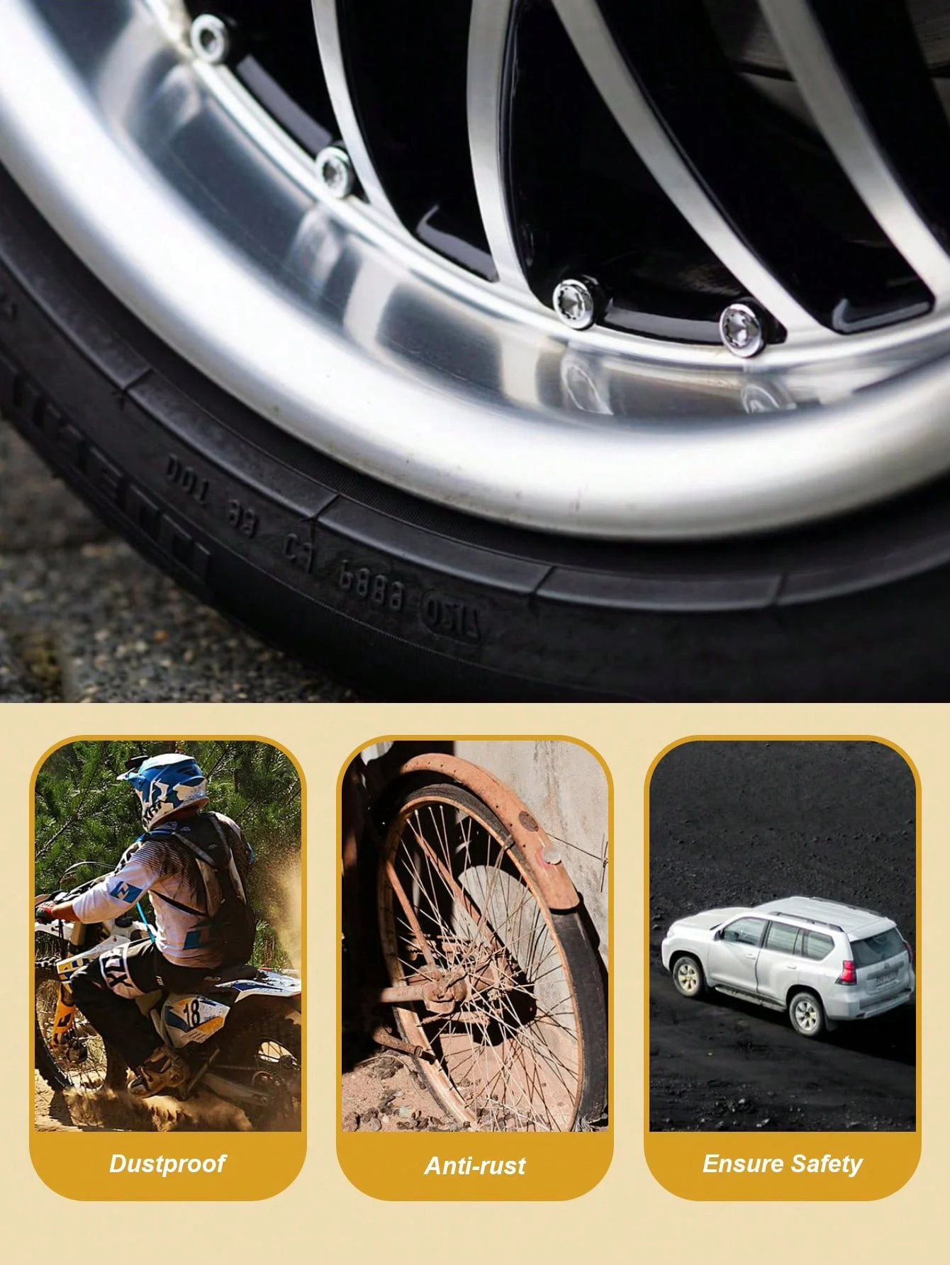 4개 알루미늄 타이어 밸브 캡 - 날카로운 팁 디자인, 육각 나사 장착, 방진 및 누출 방지, C용 범용 장착