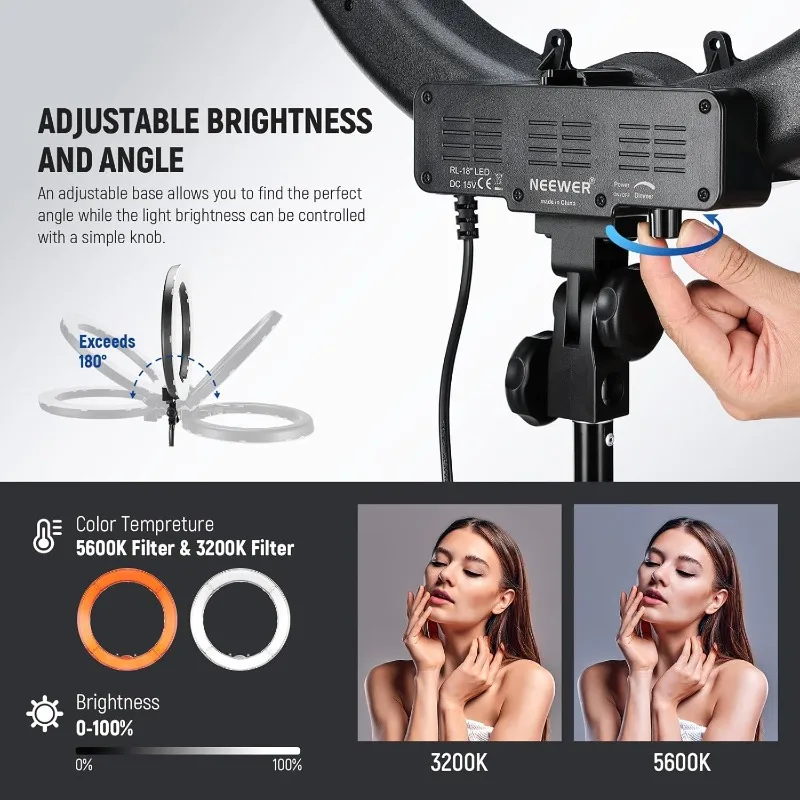 مجموعة مصابيح Ring Light مقاس 18 بوصة: مصابيح LED احترافية بقدرة 55 وات 5600 ك مع حامل وحامل هاتف وأنبوب ناعم وحقيبة لتمديد رموش الوشم #4