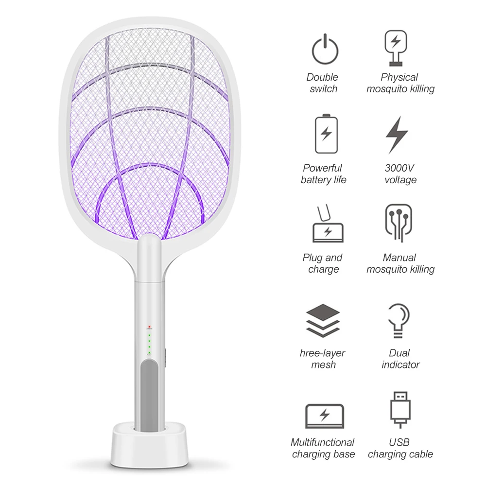 

Electric Mosquito Killer, Fruit Fly Swatter Zap, Two-In-One USB Rechargeable Electronic Swatter