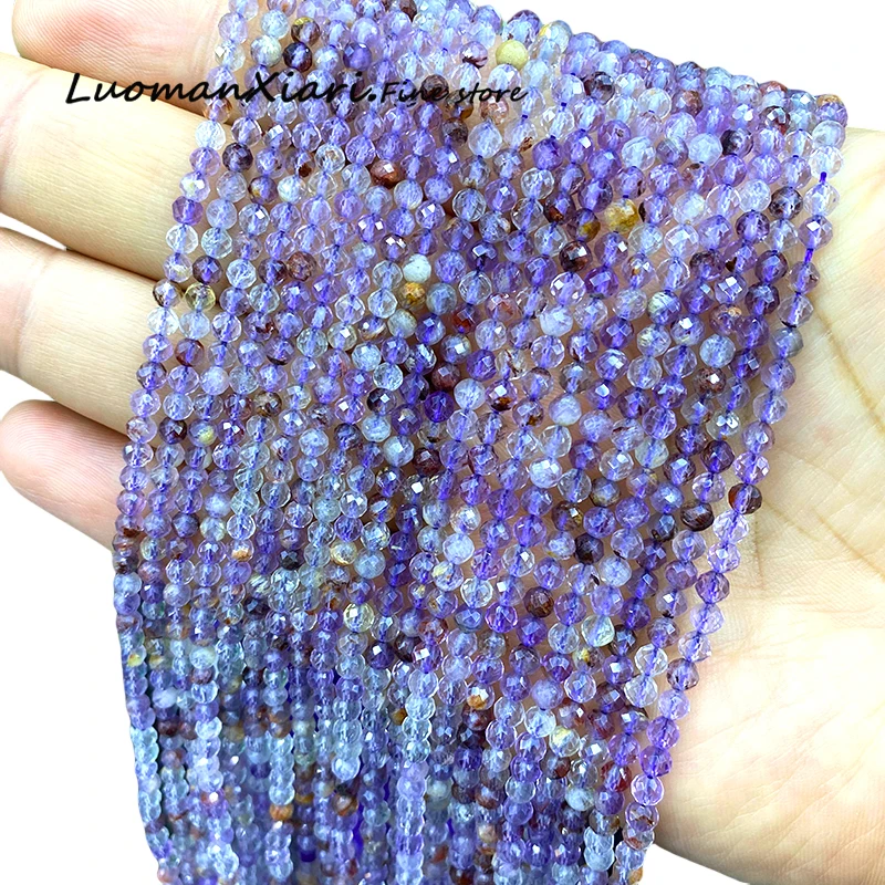 2 3 4MM Natural Stone AAA Purple Ghost Quartz Loose Spacer Beads for Jewelry Making Diy Earrings Bracelets Charms Accessories