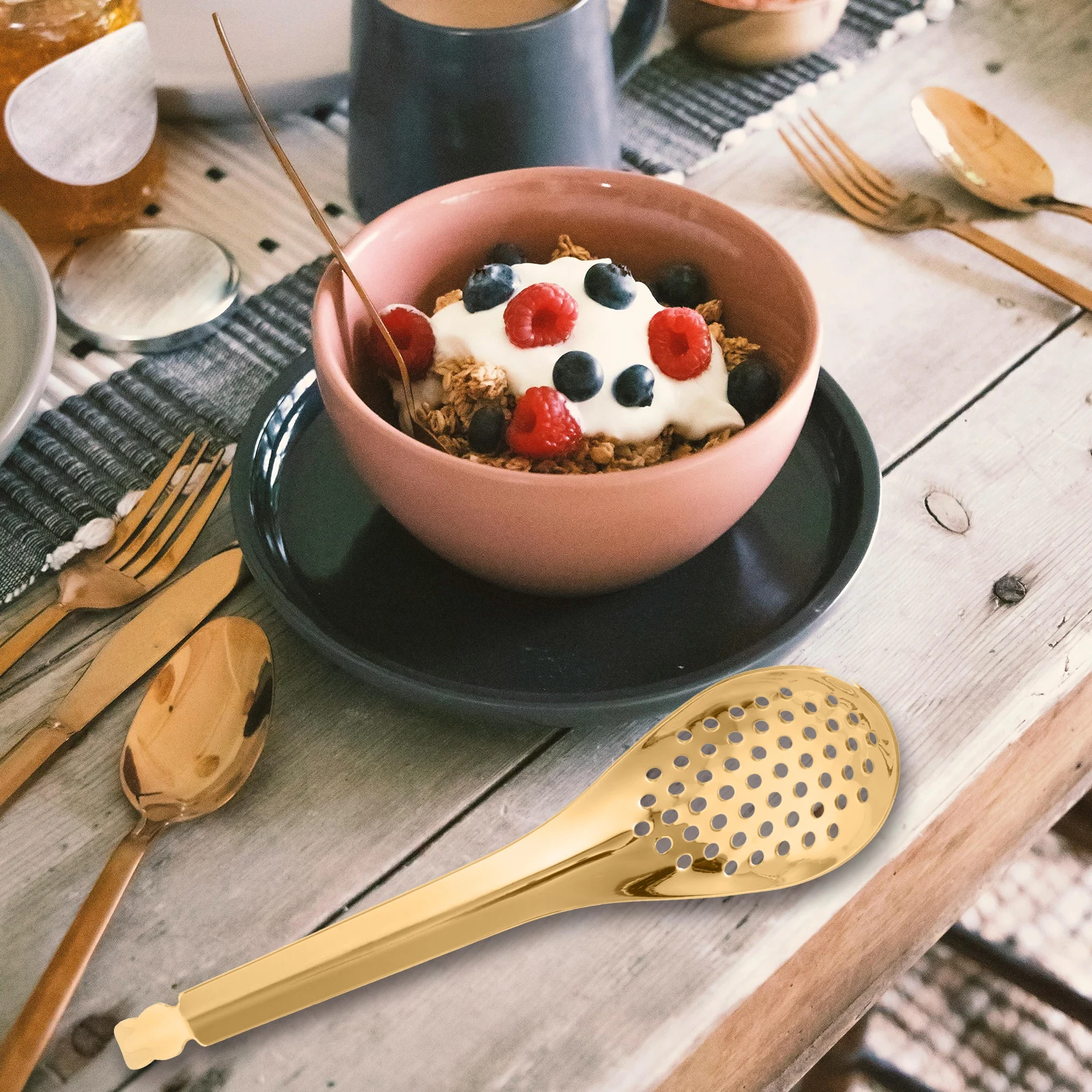 

4Pcs Stainless Steel Soup Spoons Set Multipurpose Strainer Spoon for Kitchen Skimmer Caviar Serving Pasta Salad Cooking Utensils