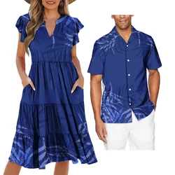 Fashion Retro Ethnic Pattern Clothing Custom Polynesian Tribal Design Puletasi Clothes Sets Casual Couples Dress and Shirts