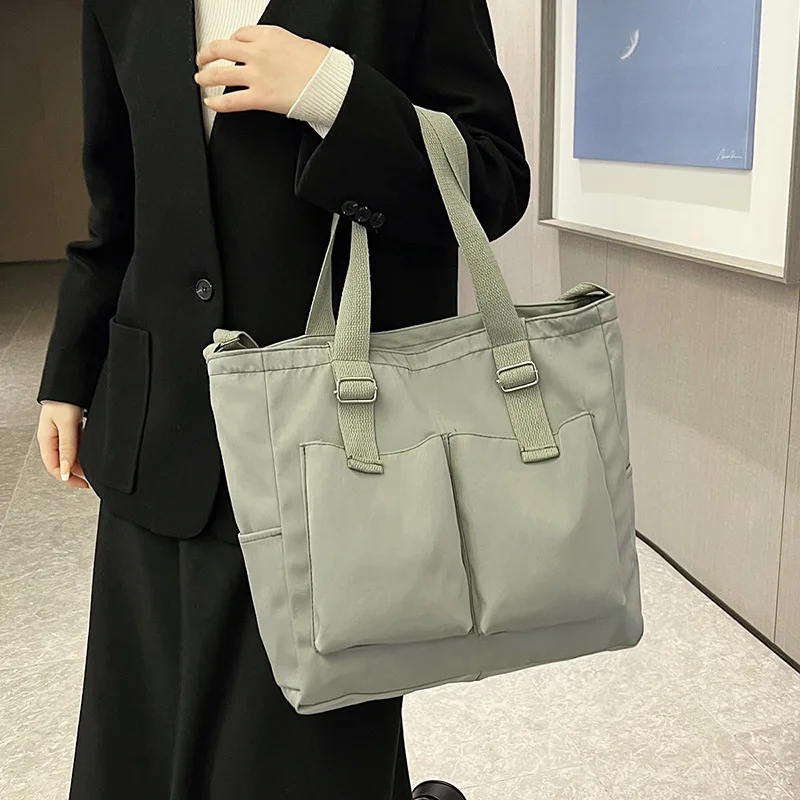 

Solid Color Tote Bag New Large-capacity Canvas Bag Female Slung Korean Students Harajuku Japanese Messenger Bags