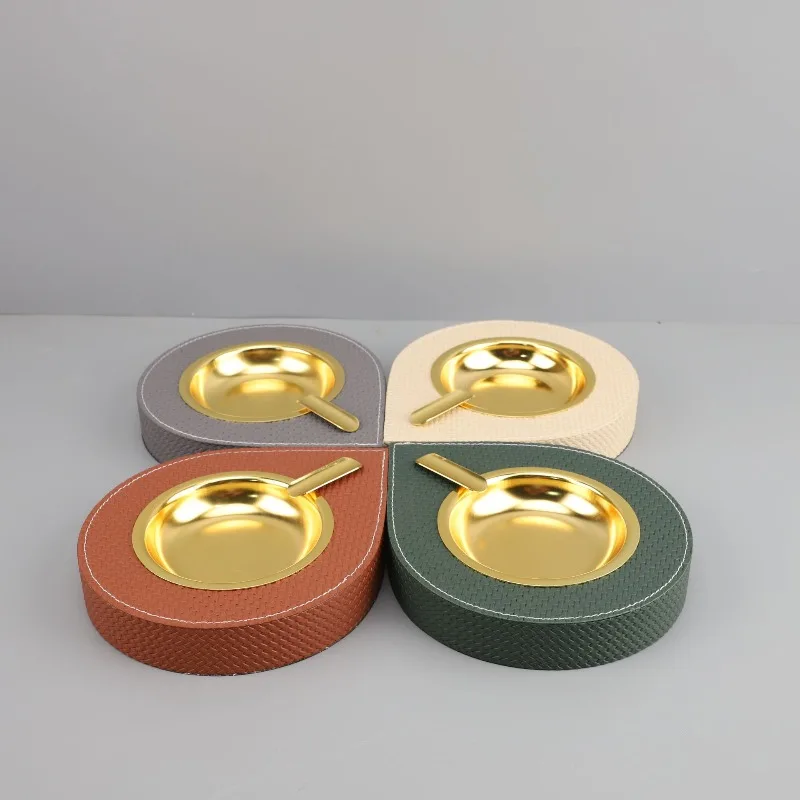 

European style minimalist leather metal ashtray,desktop handicraft decoration,hotel office ashtray decoration home accessories