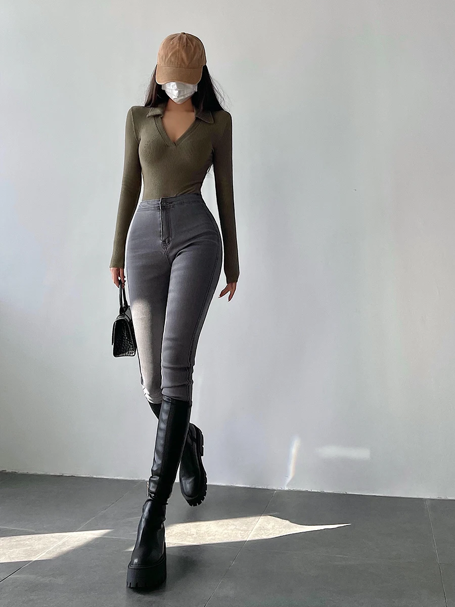 

High Waist Slim Fit Stretchy Jeans Capri Pants Lengthening Legs Effect Slimming Butt Lifting Elastic Young Girl Day Style