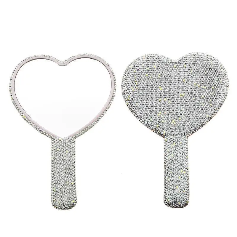 Diamant Handheld Make-Up Spiegel Liebe Herz Spiegel Weiblichen Griff Make-Up Kosmetische Schönheit Werkzeuge Handheld Mädchen Make-Up Spiegel