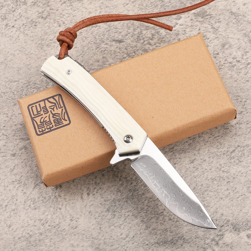 New style VG10 steel Damascus patterned steel small knife fruit knife folding knife cow bone handle hand forging gift