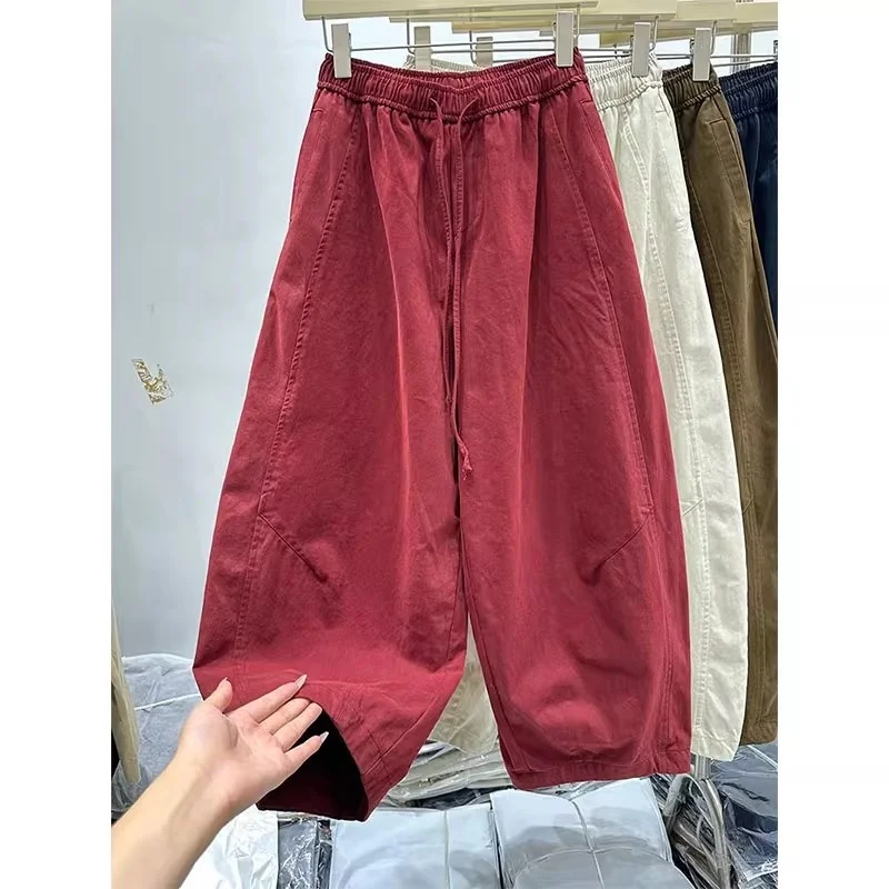 

Очень большие мужские повседневные брюки с эластичной резинкой на талии, прямые брюки, осенние свободные брюки-банан для папы, из полиэфирного волокна, приятные для кожи...