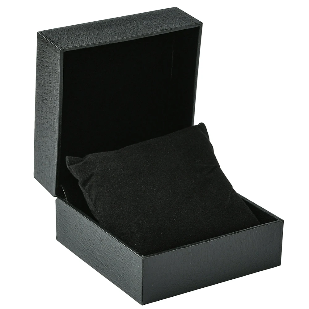 Pillow Style Watch Box 4x4x2.4 Inch Imitation Leather Black Square Single Watch Case with Removable Pillow Wristwatch Display