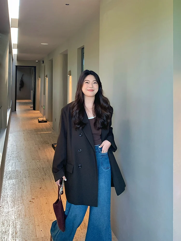 

Женский свободный пиджак Lin Da Hui Bla больших размеров, модное короткое пальто, верхняя одежда на осень с длинными рукавами