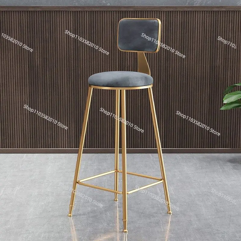 Modern Velvet Upholstered Bar Stool with Golden Metallic Frame Stylish High - Seat Chair for Kitchen Island and Home Bar