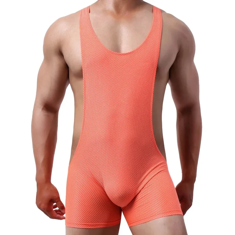 Sexy Men One-Piece Undershirts Rompers Bugle Pouch Underwear Jumpsuit Wrestling Singlet Gym Fitness Bodysuit Sleeveless Leotards