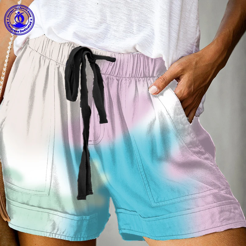 

Women Fashion Shorts Printed Summer Candy Color Drawstring Beach Boardshorts with Pocket Ladies Casual Short Pants Bottoms