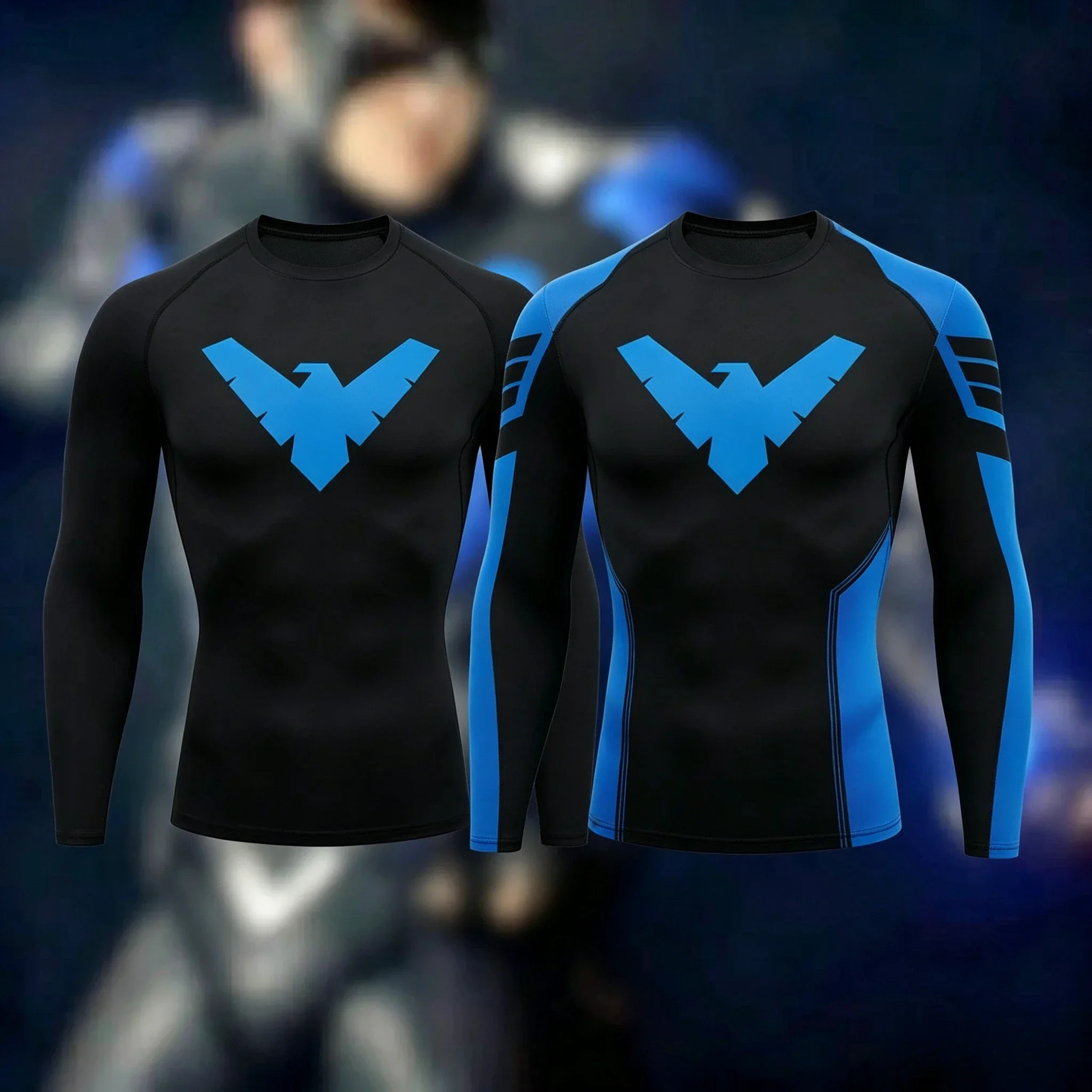 3D Night Wings Men's Long-sleeved Running Shirt Workout Sportswear Long-sleeved Boxing Training Sports Top Y2k Halloween T-shirt