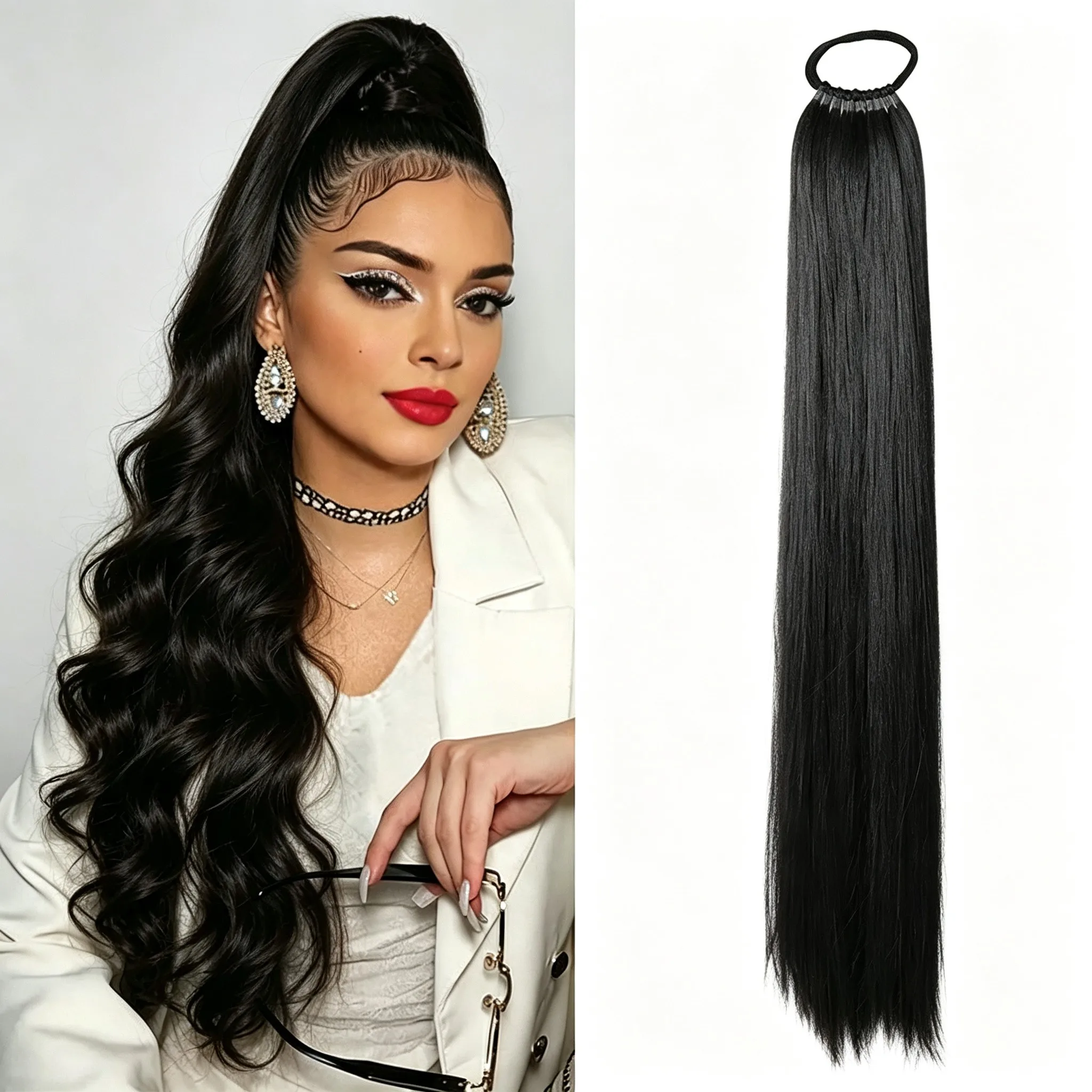 Bio Straight Synthetic 18inch long straight wig ponytail, headband ponytail, elastic rope ponytail