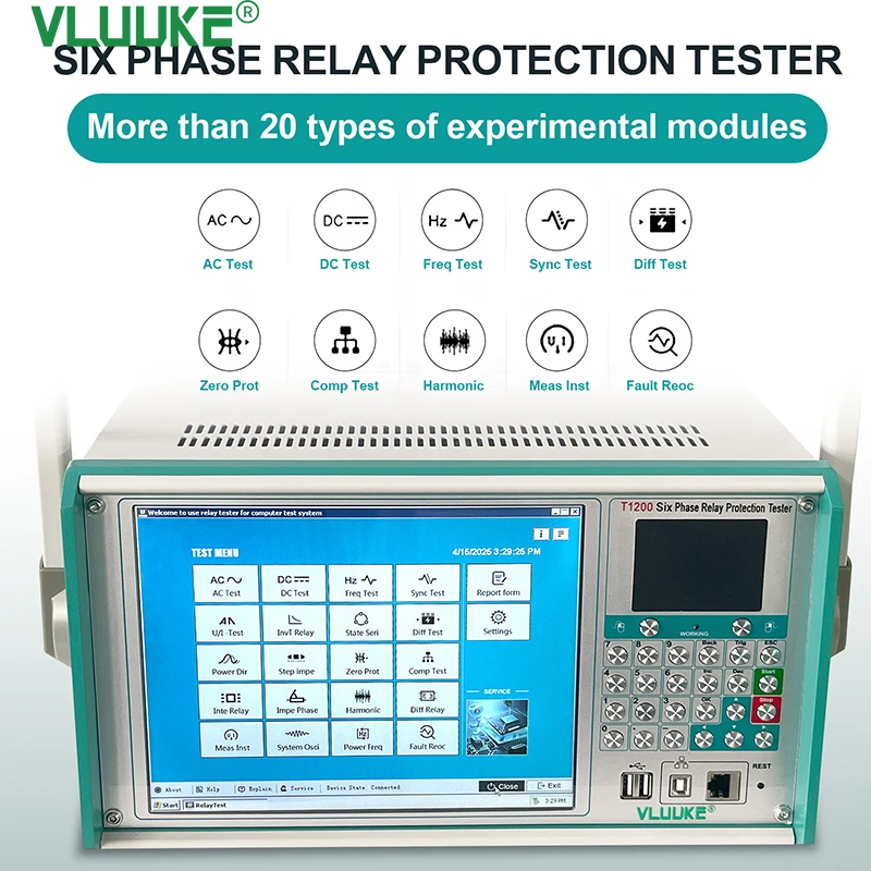 VLUUKE T1200 Secondary Injection Protection Relay Current Relay Protection Test Kit Six Phase Relay Protection Tester