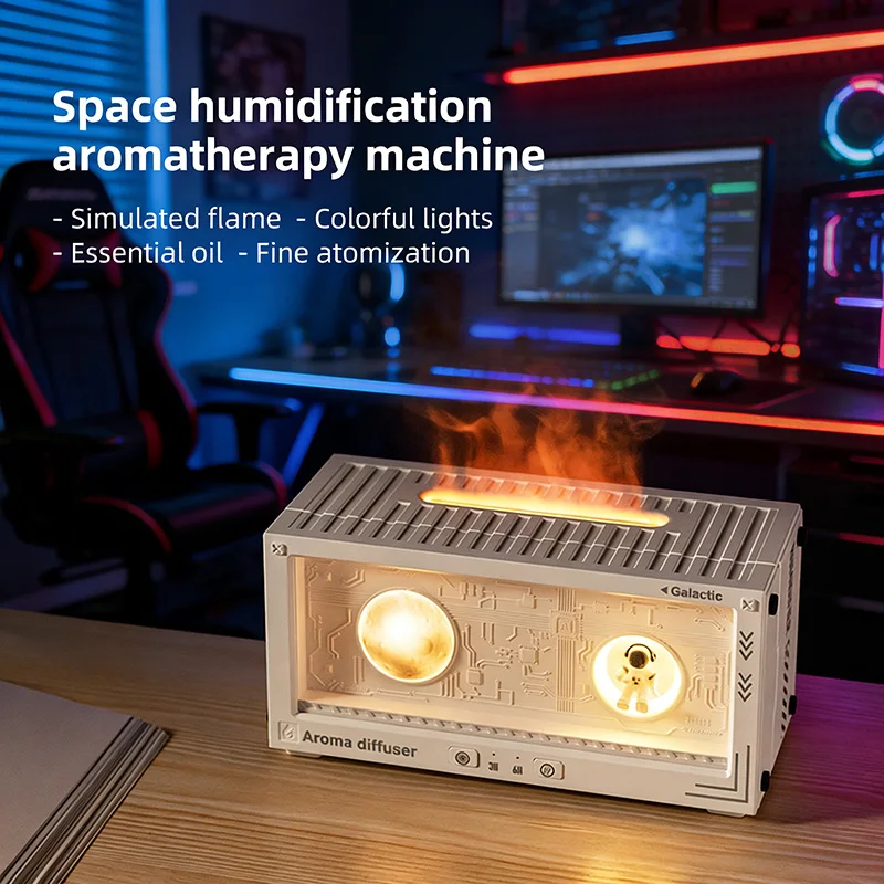 Spaceman Air Humidifier & Colorful Flame Aroma Diffuser, Ultrasonic Essential Oil Diffuser with Quiet Cold Mist for Bedroom