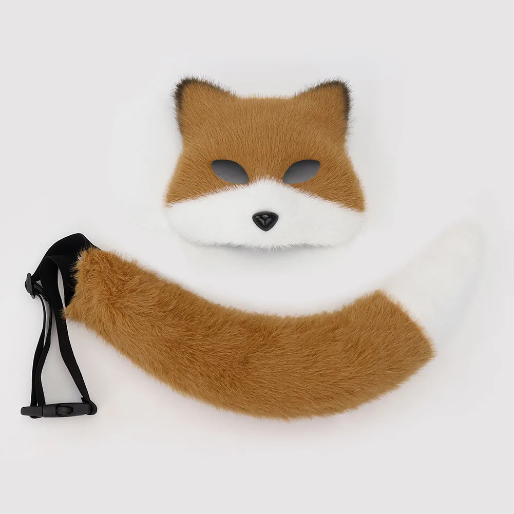 

Cross-border New Fox Mask Set Cosplay Masquerade Ball Accessories Beast Tail Plush Tail