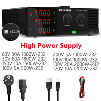 High-Power 1500W-2000W Laboratory DC Power Supply 60V 30A 150V 100V 200V 60A Adjustable RS232 Lab Programmable USB Power Supply