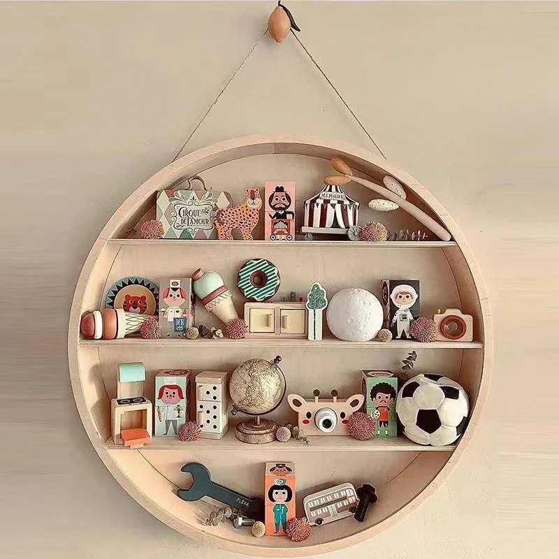 

Wall Hanging Background Wall Decoration Toy Sorting Circular Hanging Wooden Shelf Wall Multi-layer Storage Rack