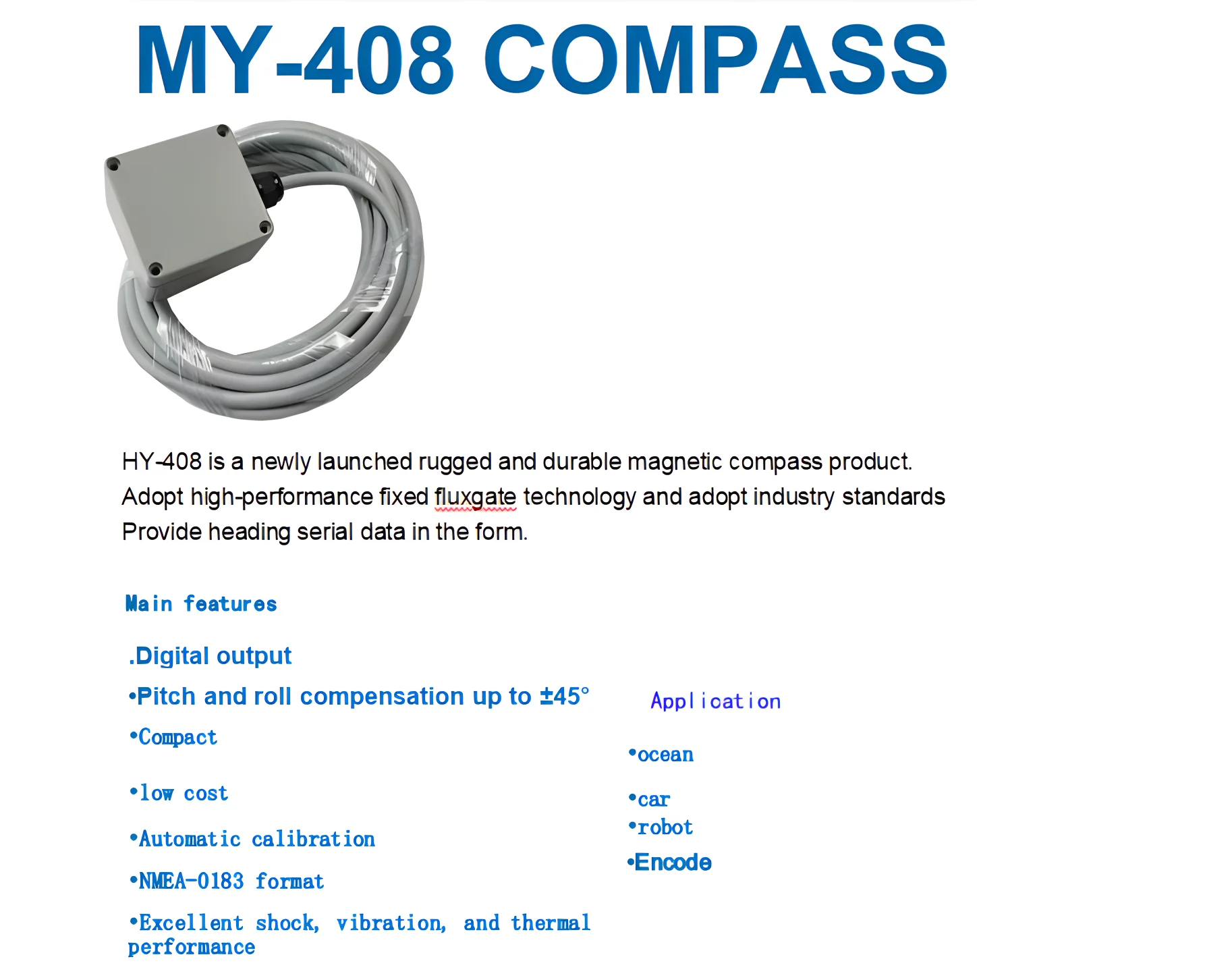 Industrial grade high-precision electronic compass MY-408 replaces KVH C100 for navigation, positioning, and speed measurement