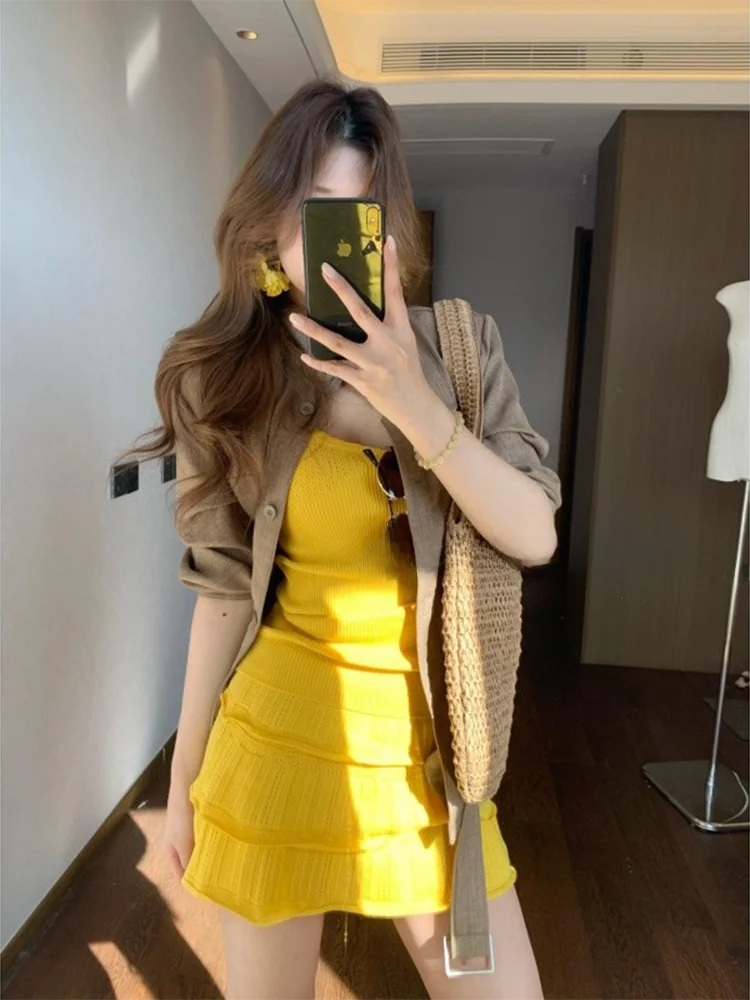 

Summer Women's Sun Protection Shirt Vest Inner Wear A-Line Skirt Three-Piece Set Gentle Elegant Style Polyester Fiber