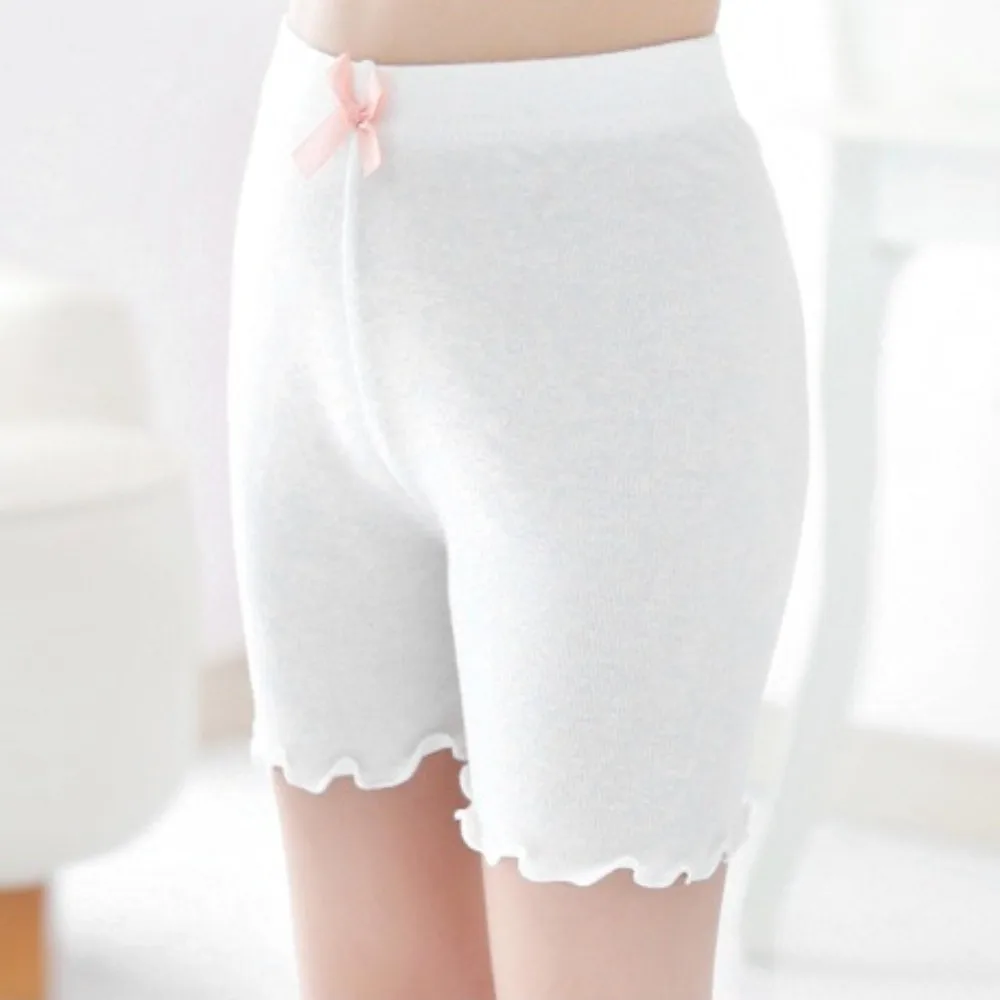 

Summer New 2-8 Year Old Girls' Clothes Solid Color Leak Proof Safety Leggings with Bow and Lace Children's Tight Pants