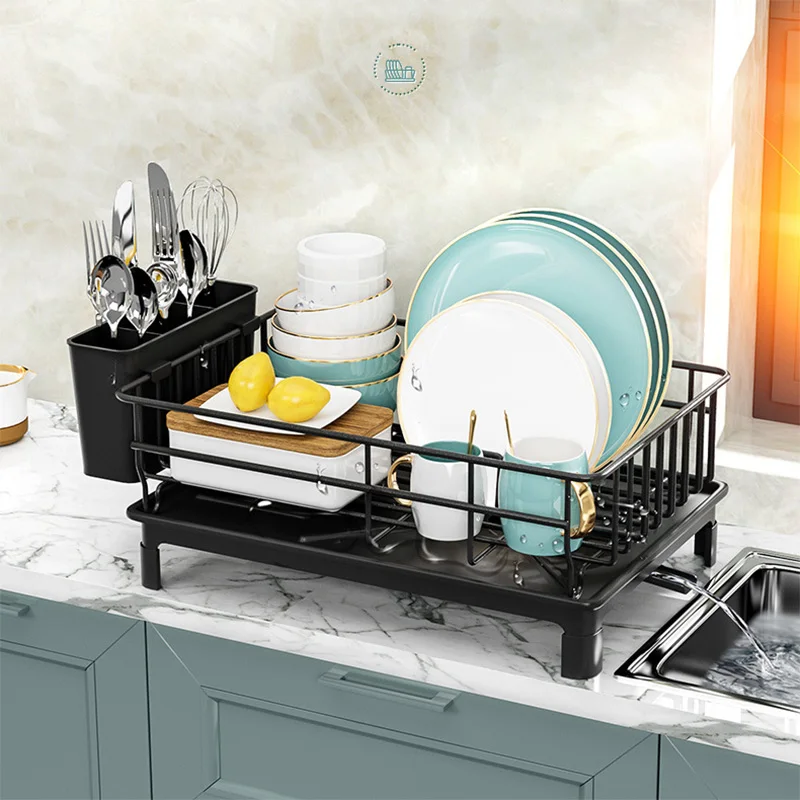 

Kitchen Storage Rack Dish Racks ,Cutlery Rack with Drain Tray and Drip Line, Cutlery Holder Kitchen Countertop Storage Rack