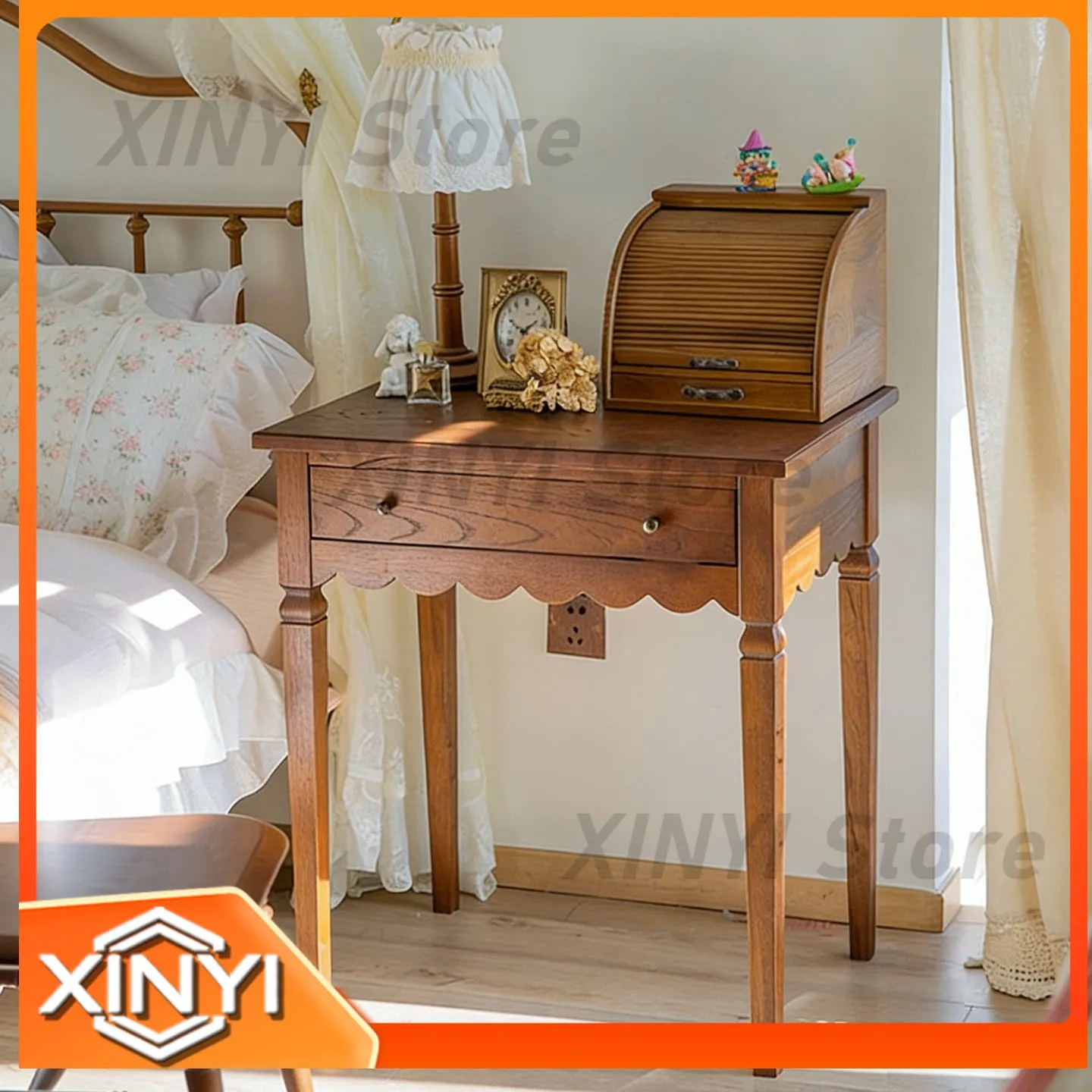 French Solid Wood Dresser for American Vintage Vanity Dressing Table Small Apartment Storage Table Bedside Table