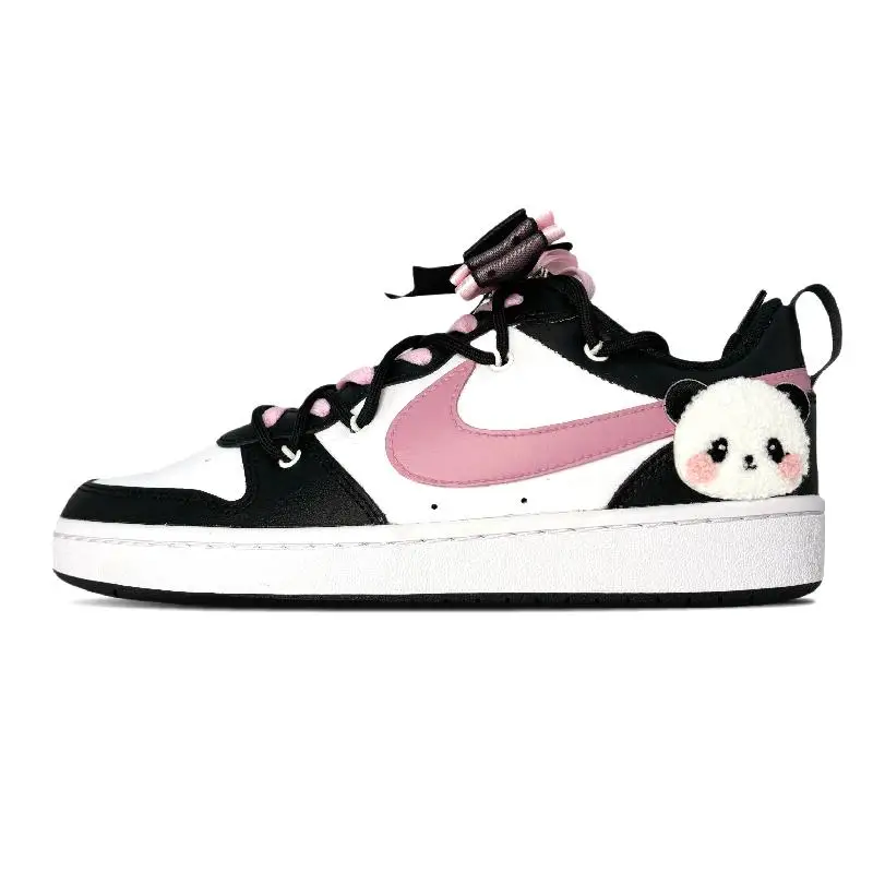 【Customize】Nike Court Borough Skateboarding Shoes Women's Low-top Black/pink Sneakers shoes BQ5448-115